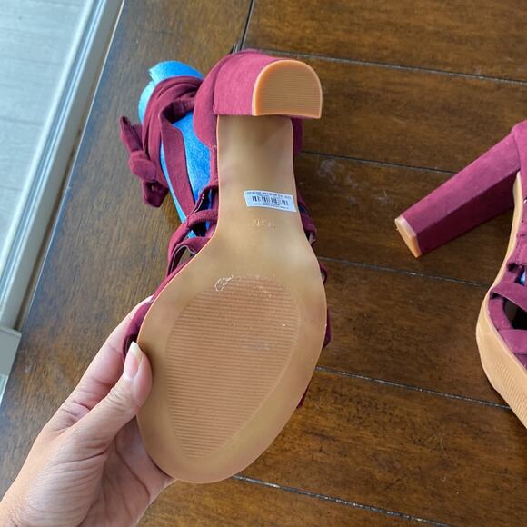 Torrid maroon strappy heels faux suede chunky heel holiday wedding  size 10.5W - Picture 9 of 9